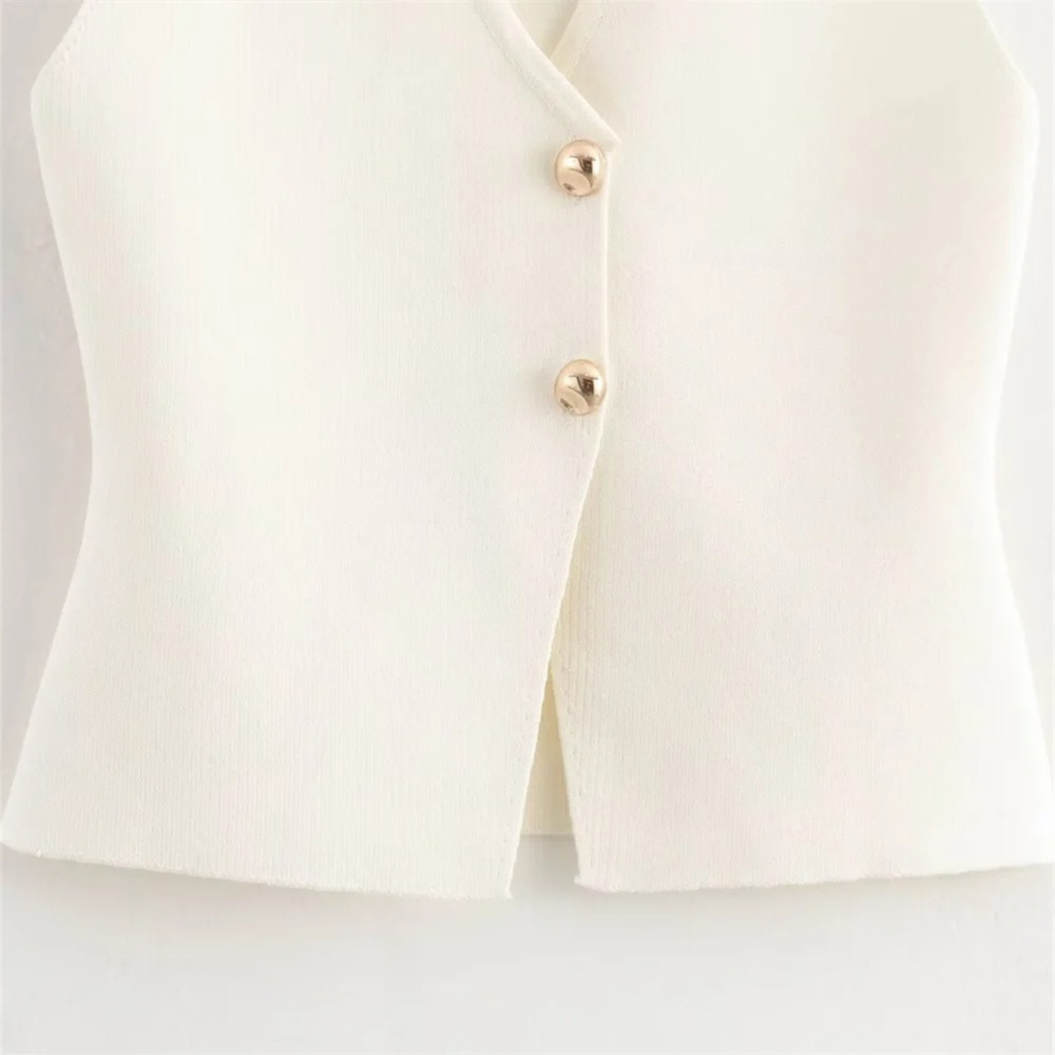 Luna | Cropped Knit Sleeveless Vest with Buttons