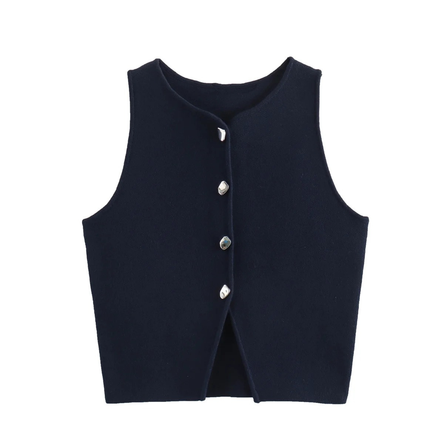 Chloe | White Knit Cropped Tank Top with Buttons
