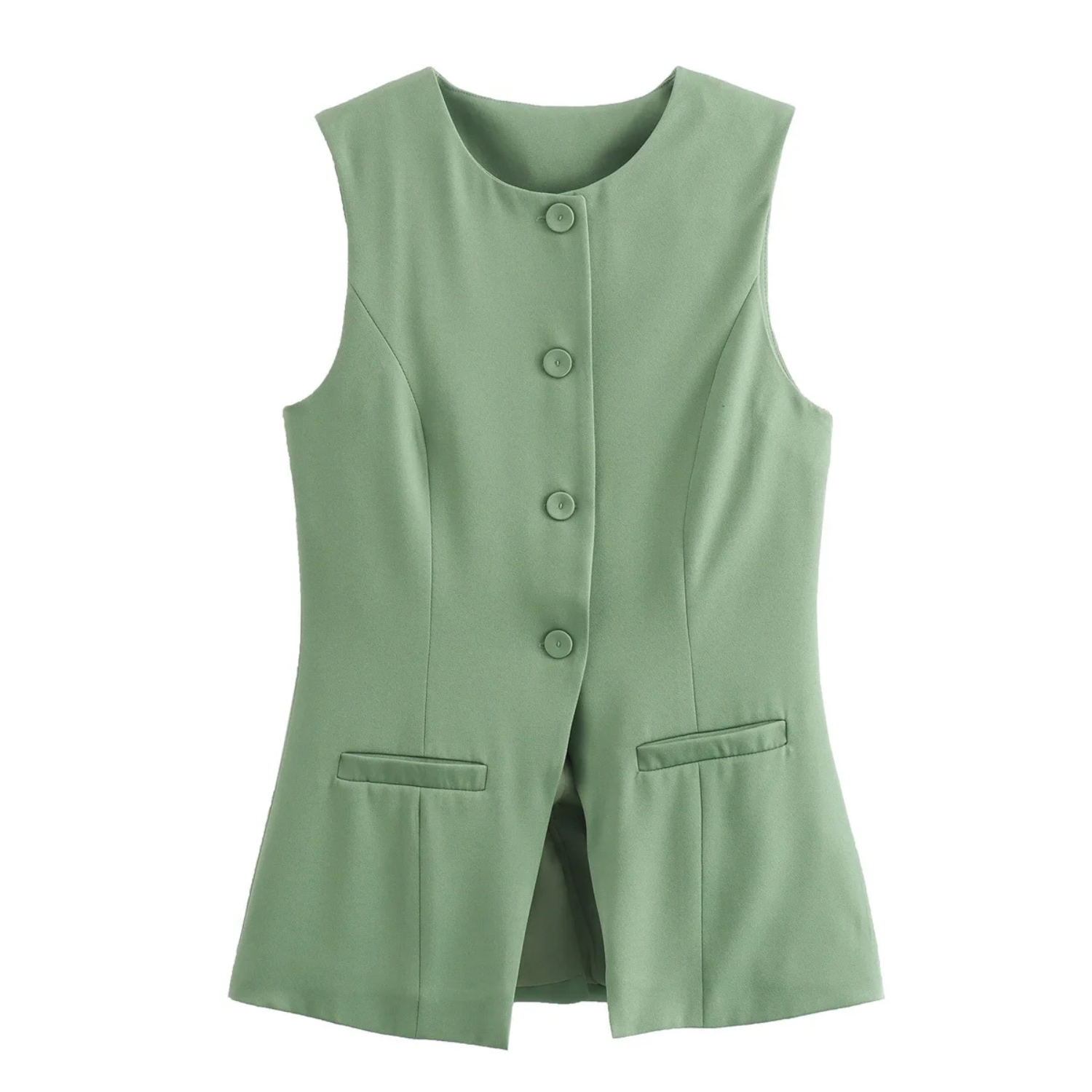 Matilda | Sleeveless Buttoned Green Vest Top