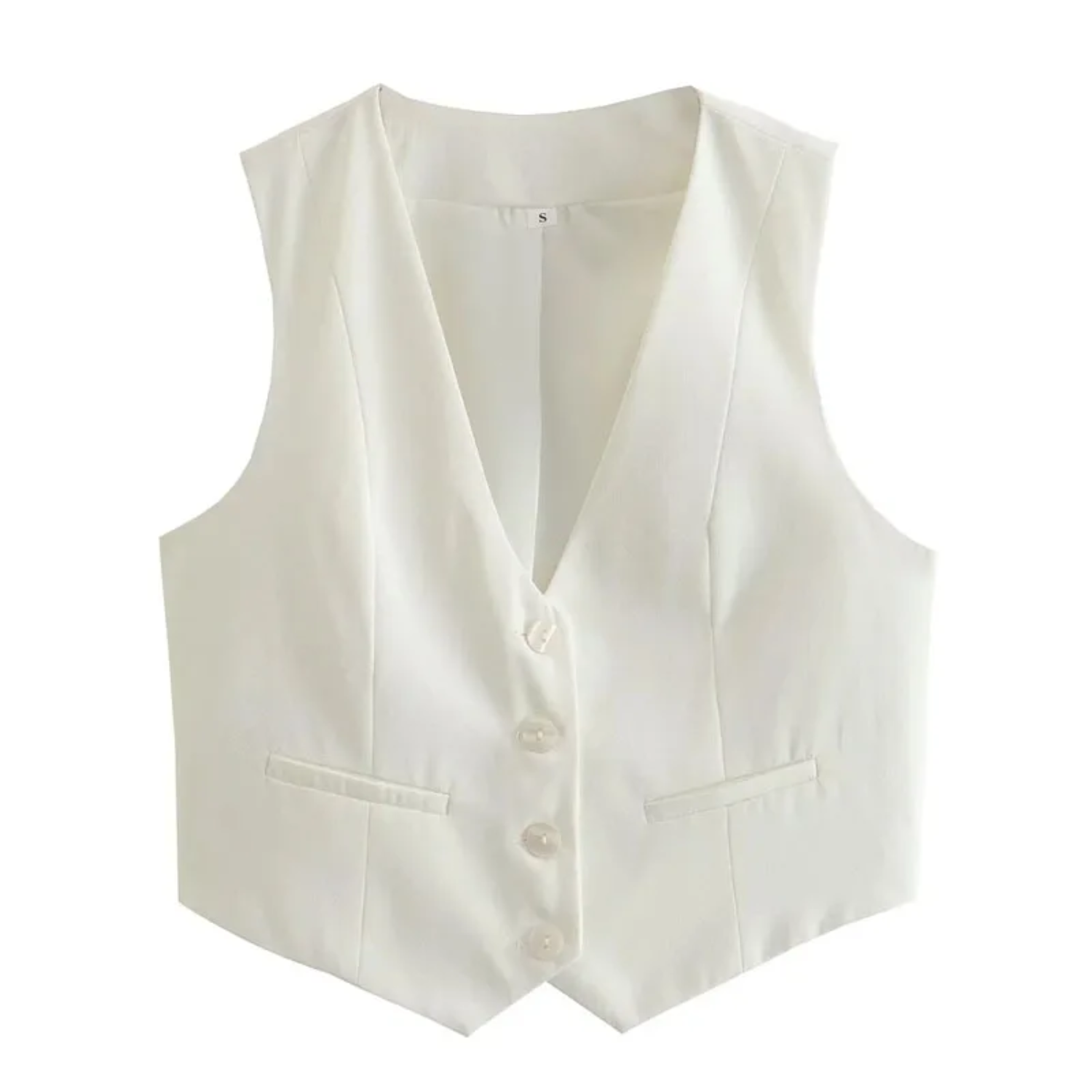 Evie | White Cropped V-Neck Sleeveless Suit Vest