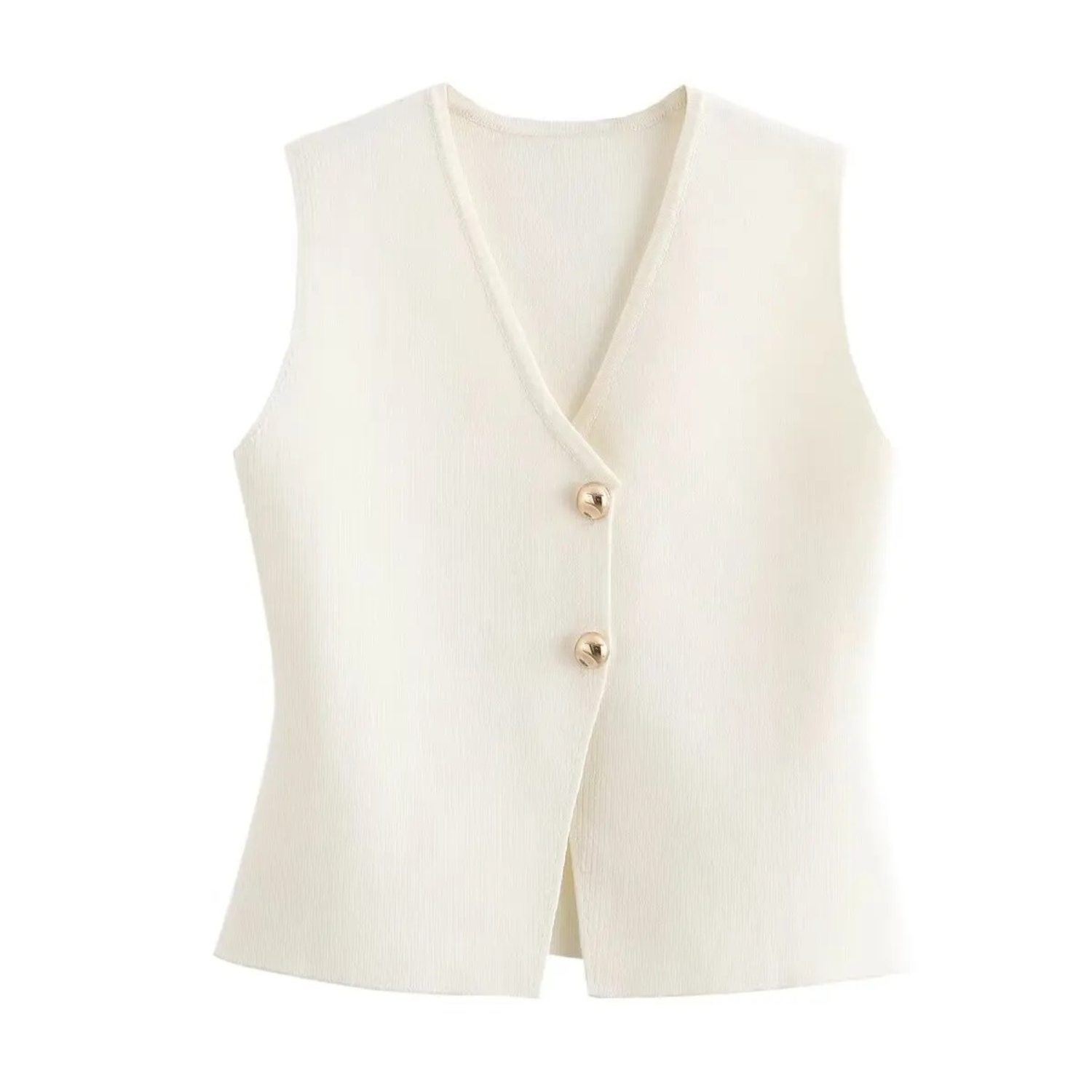 Luna | Cropped Knit Sleeveless Vest with Buttons